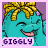 Animated contact sheet of a turquoise cartoon character with yellow hair and purple gem, smiling and winking across seven frames with 'GIGGLY' text below each frame.