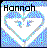 Pixelated icon with 'Hannah' text above a heart outline containing '7.1' and 'K', surrounded by blue-purple checkered border.