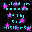 Pixelated cyan text repeats 'Ur Jealous Ur Jealous' and 'Of My Sick Hastiness!' over a black background with pink stars.