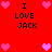 Red background with pixelated pink hearts and black text reading "I LOVE JACK" in four quadrants, arranged in a pattern