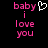 Pixelated text 'baby i love you' in pink with a white heart symbol on black background, displayed as two side-by-side static frames.