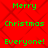 Red background with diamond pattern, green pixelated text reading 'Merry Christmas Everyone!' repeated in two