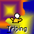 Pixelated character with white head and yellow body stands against shifting gradient background, text 'Triping' below.