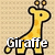 Pixelated yellow giraffe with brown spots and black outlines stands against a beige checkered background, with the word 'Giraffe' in white block letters overlaid on its lower body.