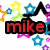 A colorful star-themed icon with a black rectangular text box containing red lowercase letters 'mike' on a white background.