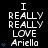Pixelated text displays 'I REALLY REALLY LOVE Ariella' with blue heart symbols, arranged in a of three and three on black background