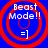 Blue background with red concentric circles surrounding white text 'Beast Mode!!' and '=]' on a static image.