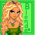 Animated pixel art contact sheet showing a blonde woman in green dress with changing facial expressions and partial text on green background.