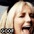 Two side-by-side pixelated images of a blonde woman with closed eyes, one showing her mouth open in laughter and the other smiling with teeth visible.