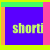 A 2x2 contact sheet of three animated frames showing the word 'shorti' in different colors and backgrounds with pixelated text effects.