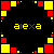 Pixelated frame with red and yellow squares forming a border around black background, two instances of 'alexa' text in contrasting colors.
