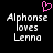Pixelated text reads 'Alphonse loves Lenno' with a pink heart symbol above the left side, displayed on black background.
