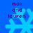 Blue background with four identical pixelated snowflakes arranged in a , each overlaid with purple text reading 'max and lauren' in lowercase letters