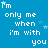Blue background with repeated white pixelated text 'i'm only me when i'm with you' and scattered light blue stars, with a gray rectangle in the bottom right corner.