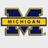 A pixelated blue 'M' with a yellow banner reading 'MICHIGAN' across the middle, bordered in gold on white background.