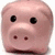 A pink piggy bank face with black eyes and brown nostrils appears in four , two with green text overlays reading "TEH" and "PIGGAH"