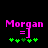 Pixelated text 'Morgan =' in bright pink with green plus signs below, two versions showing different sign arrangements.