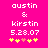 Pixelated text on bright pink background with yellow and orange heart symbols below.