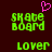 Pixelated green text 'skate board' and 'lover' on dark background with pink heart above left text block.