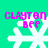 Four identical pixelated snowflakes with pink text 'CLAYTON BFF' on a teal background, each showing slight variations in the snowflake's white arms.