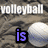 A static image with volleyball text and icons on a textured background.