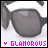 Pixelated image of dark sunglasses with a white background and pink text reading "GLAMOROUS" at the bottom.