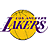 Yellow basketball with purple text 'LAKERS' and a stylized purple script element on white background.