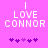 Pixelated text 'I LOVE CONNOR' in white on bright pink background with purple and light purple heart shapes below.