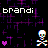 Pixelated skull and crossbones icons with purple heart symbols on a black background with purple lines, each labeled 'brandi' in white and purple text