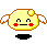 Two pixelated yellow circular characters with brown outlines, white wings, red cheeks, and black eyes; one has a straight mouth while the other smiles widely.