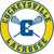 Circular yellow and blue icon with 'C' at center, crossed lacrosse sticks behind it, text around the circle.