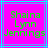 Two identical pixelated display green text on a bright pink background with cyan and blue lines
