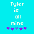 Pixelated cyan background with white text 'Tyler is all mine' and five purple-and-blue asterisk symbols below, two versions of the symbol arrangement differ.