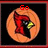 Pixelated circular icon with orange border showing red bird head and yellow eyes, text above changes from 'Go' to 'CARDINALS'