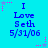 A static digital image with a bright cyan background displaying repeated text "I Love Seth 5/31/06" in blue pixelated font, surrounded by pink and gray star-shaped decorations.