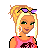 Pixel art contact sheet showing three frames of a summer-themed animated buddy icon featuring a blonde doll character in casual attire with text elements and animation indicators.
