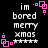 Pixelated text reads 'im bored merrry xmas' with pink square decorations on black background, showing animation changes in decoration positions.