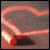 A static pixelated image shows a red heart shape with white light trails against a dark gray background.