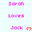 Pixelated text and heart symbols in pink and red on light blue background with gray bottom-right corner.