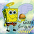 Pixelated yellow sponge character with large eyes, brown shorts, and black shoes holds a hamburger in one hand while standing against a light blue background.