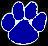 Blue paw print icon with white outline on dark background, four rounded pads and one central pad visible.