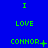 Green text on blue background displays 'I LOVE CONNOR' with evolving punctuation and symbols across three
