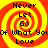 Four identical display a red and yellow spiral background with black text reading "Never Let Go of What You Love" in a pixelated font