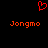 Red pixelated heart symbol above two orange 'Jongmo' text instances on black background.