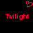 Red pixelated heart symbol above two red 'Twilight' text instances on black background.
