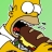 Pixelated cartoon character with yellow hair, large white eyes, and open mouth showing red tongue and brown interior, set against light green background.