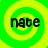 Green and yellow spiral background with black text 'nate' in four , one grayed out