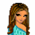 Pixelated cartoon character in a teal one-shoulder dress with high heels and a black handbag, displayed across three frames showing different poses.