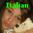 A pixelated image of a person with brown hair holding a white cat, with green text above the head reading 'Italian' on the left and 'Cutie' on the right.