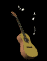 Animated sequence of acoustic guitar icons with floating musical notes against black background, each frame showing different note positions.